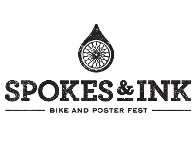 Spokes & Ink logo branding custom distressed festival icon illustration logo serif slab type