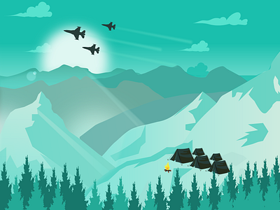 Dangerously Beautiful camp camp fire design dribbbleshot fighter jet hillside illustration illustrator peace war war machines