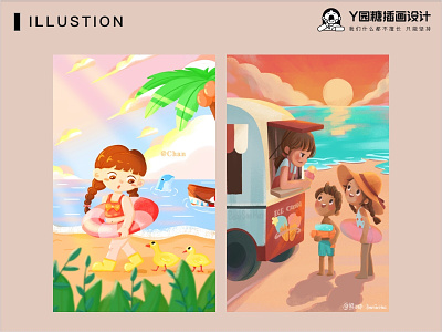 夏日海滩 beach design flower girl illustration life ui