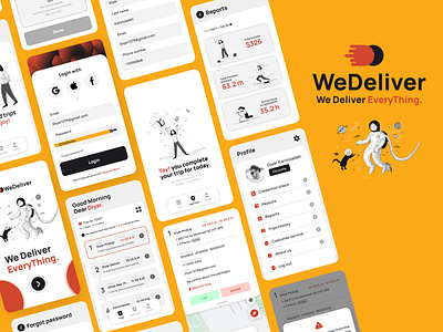 Delivery Mobile App Design - Driver Version app application branding delicious delivery delivery app design illustration minimal mobile application mobile ui orange ui ux yellow