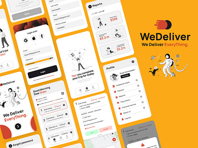 Delivery Mobile App Design - Driver Version app application branding delicious delivery delivery app design illustration minimal mobile application mobile ui orange ui ux yellow