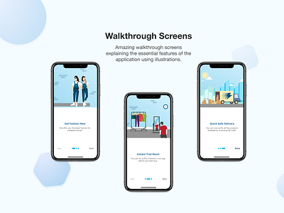 Walkthrough Screens - iOS Mobile App design fashion app illustration ios app onboarding screens online shopping ui ux walkthroughs
