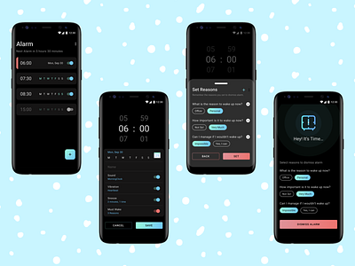 Alarm App - Must Wake alarm app android app dark mode dark theme design idea must wake ui ux
