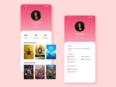 User Profile Movie App Design