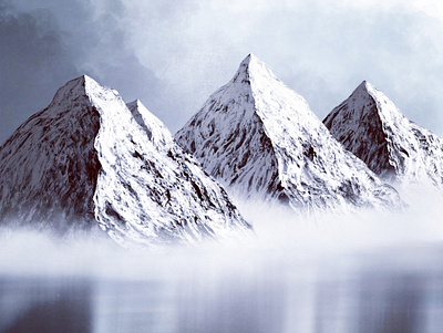 Snowy mountains in the middle of nowhere clouds frozen hills lake landscape mist mountains procreate procreateapp snow snowy winter