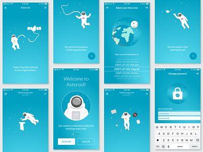 Astronaut illustrations in an app