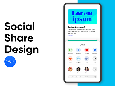 Social Share Design - Daily UI 010 apps card clear color colourful dailyui dailyui010 dailyuichallenge design interaction minimal mockup share simple sketch smartphone social social app ui ux