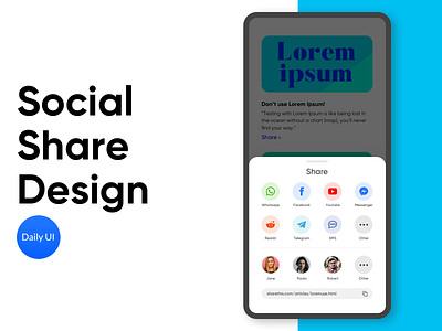 Social Share Design V2 - Daily UI 020 card colors daily 100 challenge dailyui dailyui010 dailyuichallenge design interaction minimal people redesign share share button sketch social social app ui update user interface ux