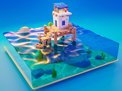 Sea House 3d blender blue conceptart cute design gameart house ilustration isometric render sea water