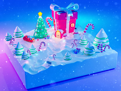 Xmas 3d blender blue box candycane christmas christmas tree cute gifts happy illustraion isometric render snow xmas