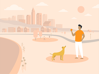 Playing Fetch In The Park cityscape dog illustration motion design park