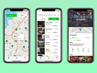 Restaurant and bar finding app screens app barapp barfinding cafe cafeapp colors design figma figmadesign ios ui uidesign