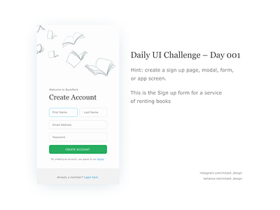 Create Account form books createaccount dailyui dailyui 001 dailyuichallenge rentingbooks signup