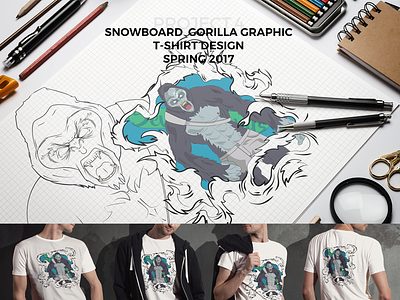T-Shirt Snowboard Gorilla Graphics drawing dtp gorilla illustration print snow tshirt