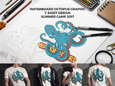 Waterboard Octopus T-shirt Concept anger blue board octopus orange summer surf water