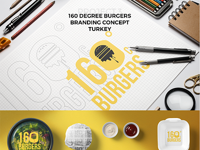 160 Degree Burgers Brand Concept branding burgers concept creative logo design yellow