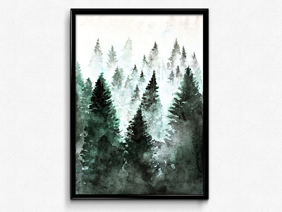 Watercolour painted forest art design framed watercolor