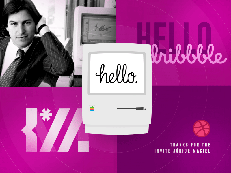Hello Dribbble! photoshop hello mac first shot steve jobs apple retro design illustrator hello dribbble vector