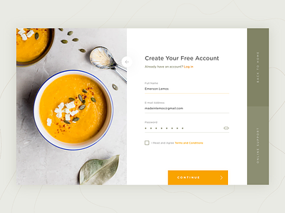 DailyUI #001 Register Page account dailyui design food form interface landing page register signup ui uiux web
