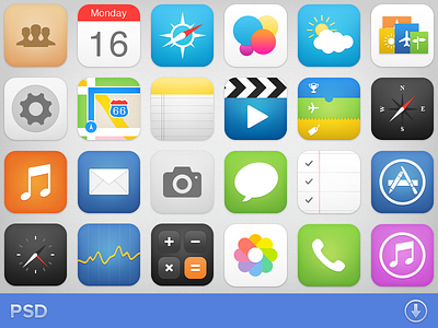 iOS7 Icons 7 freebie icons ios psd retina