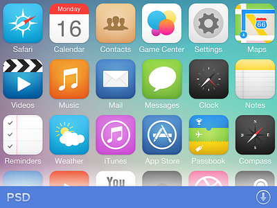 iOS7 Icon Pack 7 freebie icons ios pack psd retina