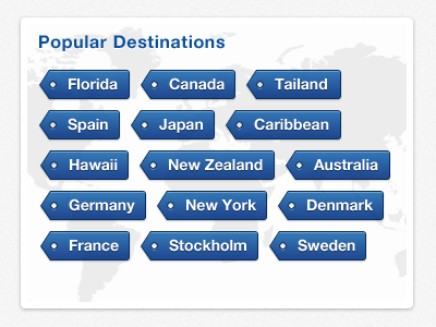 Holiday App - Popular Destinations app blue grey ipad tag cloud ui world map