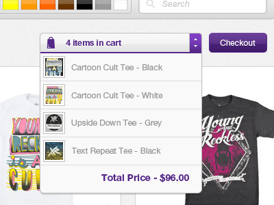 Y&R - Shopping Cart Open app checkout fashion ipad navigation price shopping cart t shirt ui young n reckless