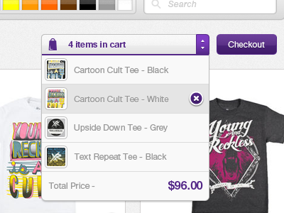 Y&R - Shopping Cart Open v2 app checkout fashion ipad navigation price shopping cart t shirt ui young n reckless