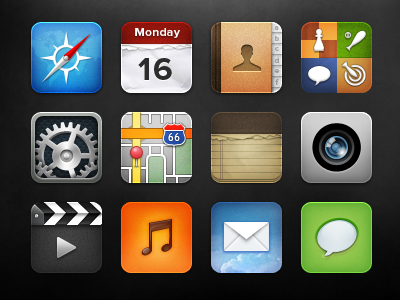iOS Icon Pack v3 calendar camera contacts game center icon ios mail maps messages music notes safari settings videos