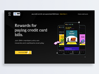 CRED Landing Page app branding credit card design designer finance fintech graphic design icon landing page product design ui ui designer uitrend uiux ux website