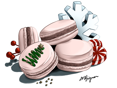 Holiday Macarons dessert holiday illustration macaron peppermint