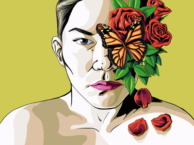 Self Portrait butterfly design flowers frida kahlo illustration portrait roses self portrait