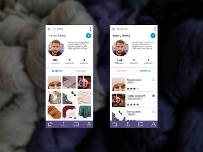 Profile Page app design crochet daily 100 daily 100 challenge daily ui 005 design knit profile purple ui user interface yarn