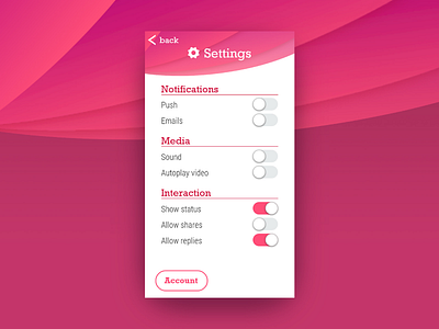 Settings page bright daily ui daily ui 007 daily ui challenge design magenta pink settings ui user experience user interface ux