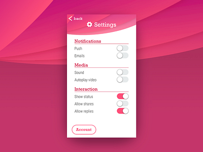 Settings page