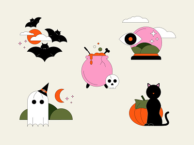 Spooky Season 2d affinitydesigner colorful design flat halloween halloween design illustration spooky spooky season stickers vector