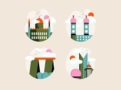 Location icons I was working on for a website 2d 2d art cityscape color colorful design flat icon set icons illustration location tracker locations pastels vector website illustration
