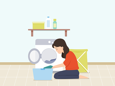 House Chore Flat Illustration - Doing Laundry
