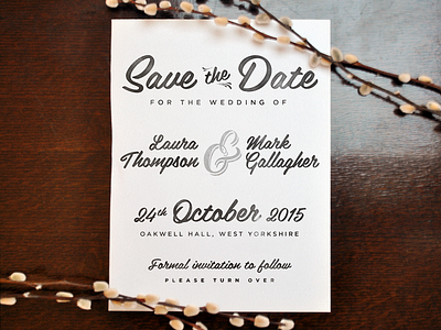 Save the date flowers lettering minimal print save the date typography wedding