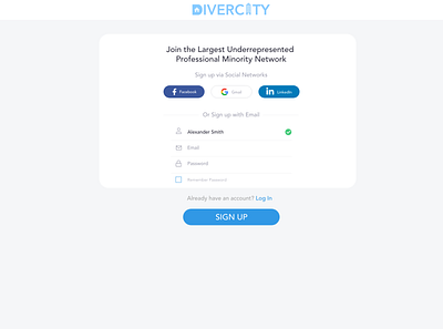 Sign up page for Divercity.io created in Sketch. onboarding sketch uidesign visual design