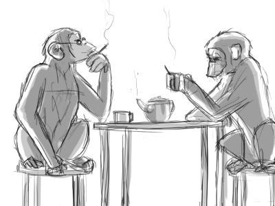 Philosophic Monkeys. cover fanzine grey monkeys philosophic sketch tea