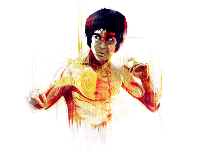 The golden boy bruce color digital greyscale lee painting portrait red yellow