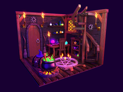 Witch Room 3d aniamtion art arte 3d c4d c4dart color design3d fire illustration ilustración render room xp pen