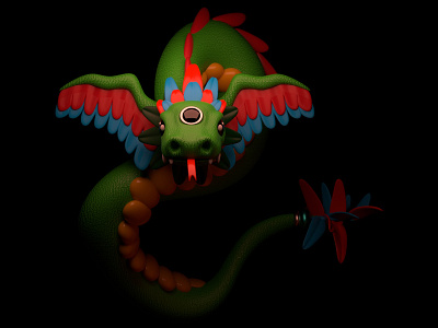 Quetzatcoatl 3d arnoldrender arte 3d charachter design cinema4d color creación de personaje diseño illustration ilustración kawaii mexico city prehispanic render