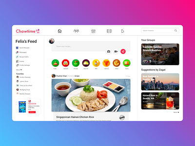 Social Media app designed for Foodies app design food grocery interface list map navigation social media ui ux web