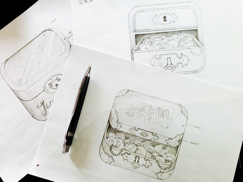 icon Sketches jewelbox icon icons iphone apple app ios ui jewel box wood gold ornaments diamond sketch sketches draw paper