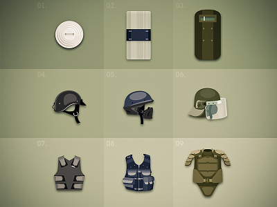 Defense bulletproof defense flat game guns helmet illustrator item shield