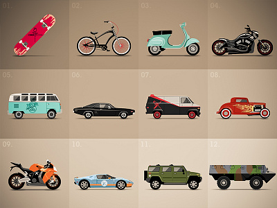 Vehicles bike flat ford game guns hummer illustrator item moto skate vehicles vespa