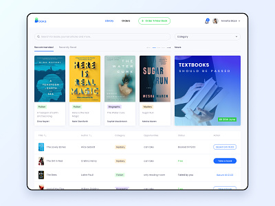 University online library dashboard audiobooks book booking of books dashboard design distance learning ebook education interface landing page library online book online library online university library platform reading ui university library ux webdesign