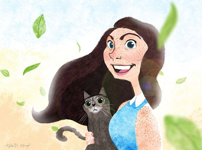 A Girl and Her Cat cartoon character character design illustration